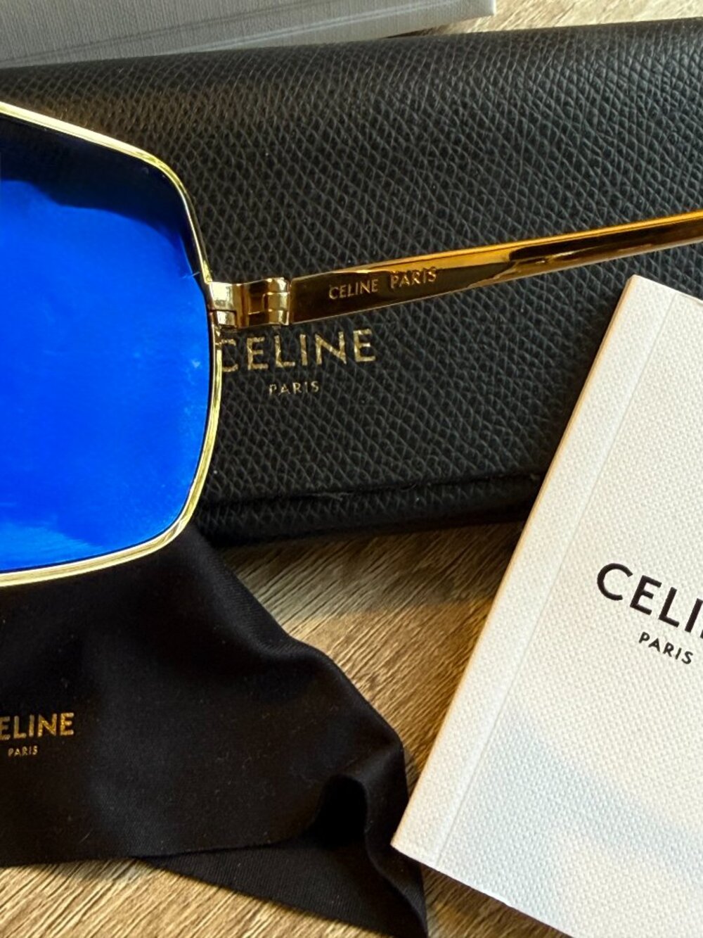 Celine Gold Green Aviator Unisex Sunglasses - Picture 7 of 8